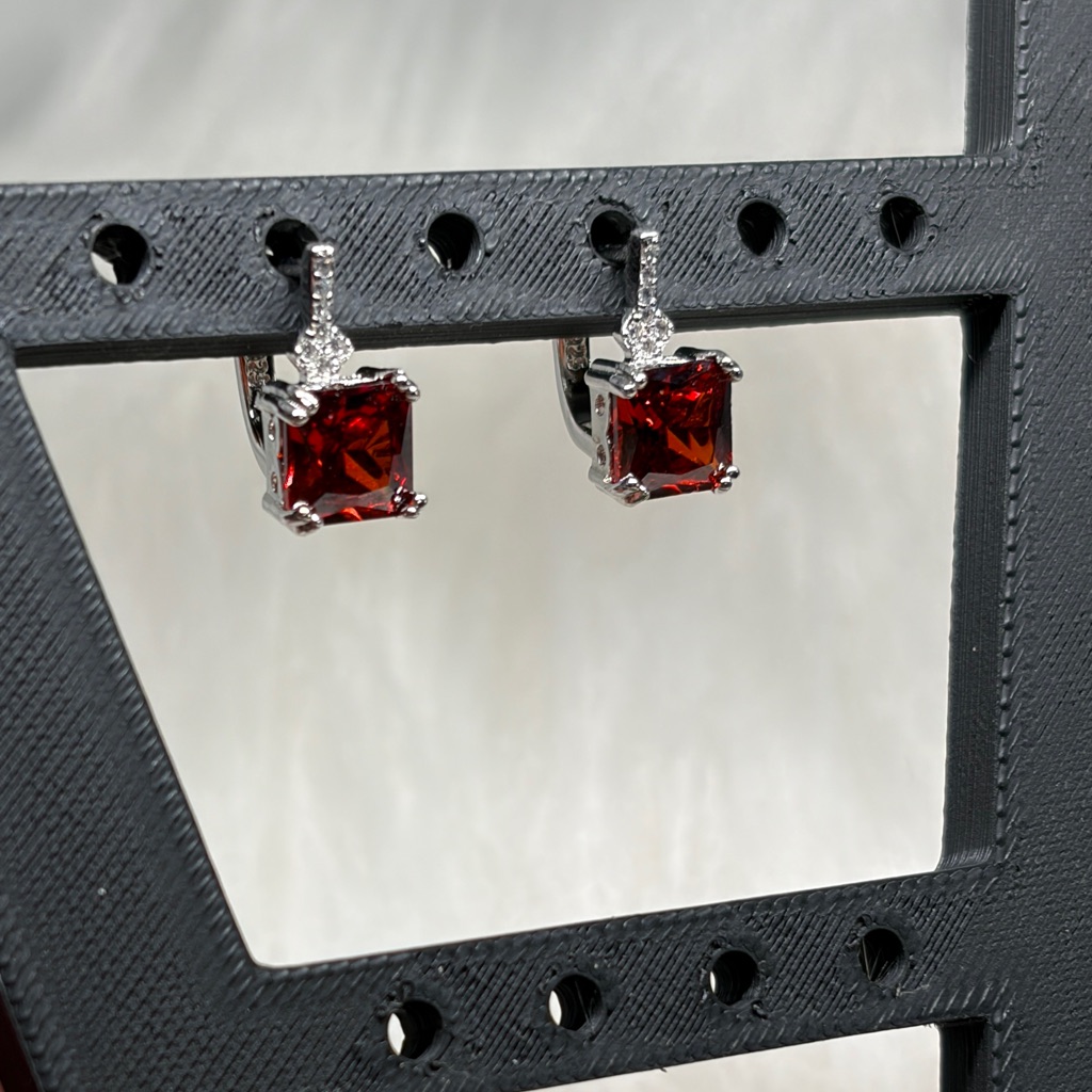 4c Princess Cut Created Ruby Earrings In Sterling Silver